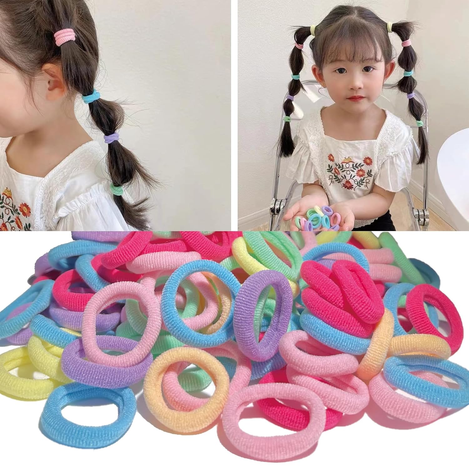 SRIVIJA 100 ligas para el pelo de bebé y niños pequeños, mini bandas para el pelo de bebé, bandas suaves y sin costuras, soportes elásticos para