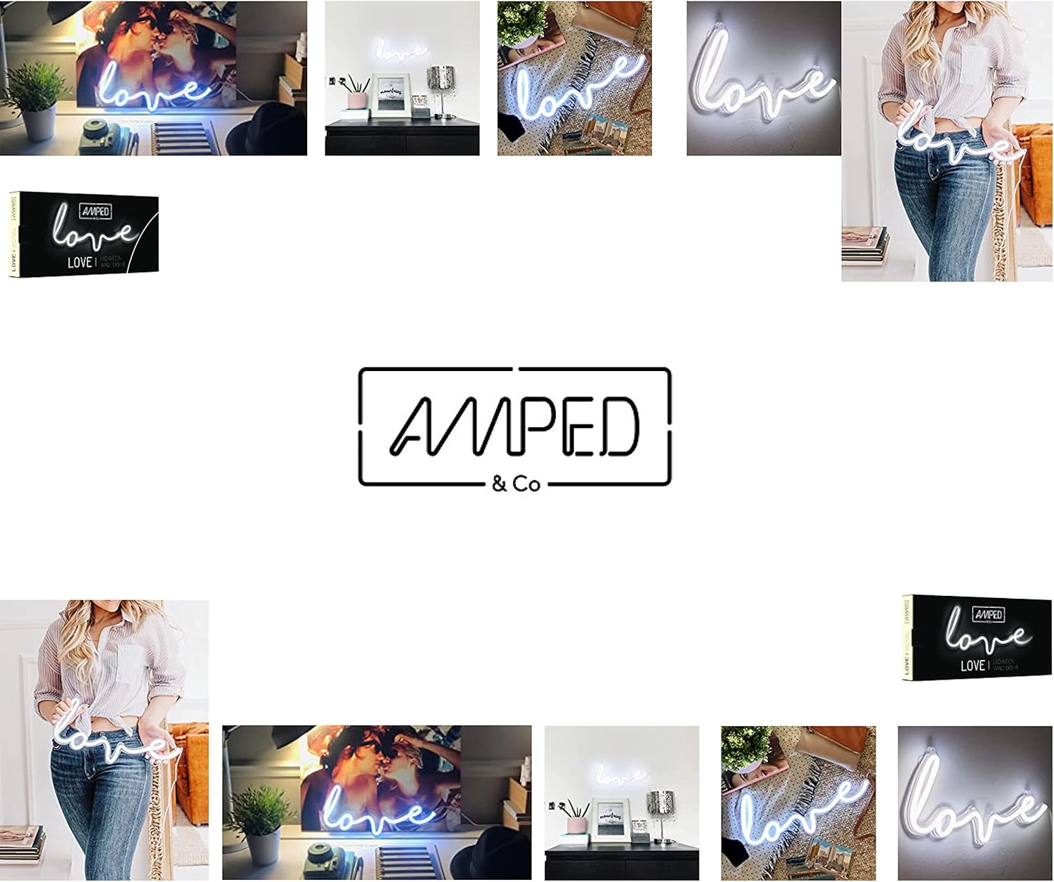 Amped & Co – Luz de neón LED de amor, 18 x 9 pulgadas – Decoración de habitación para colgar en la pared, letrero de neón de amor – Letrero LED de