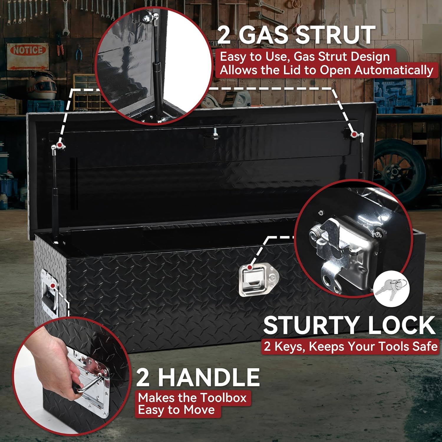 YITAMOTOR Cajas de herramientas para caja de camión de 39 pulgadas, de aluminio resistente con estante deslizante, caja de herramientas de placa de