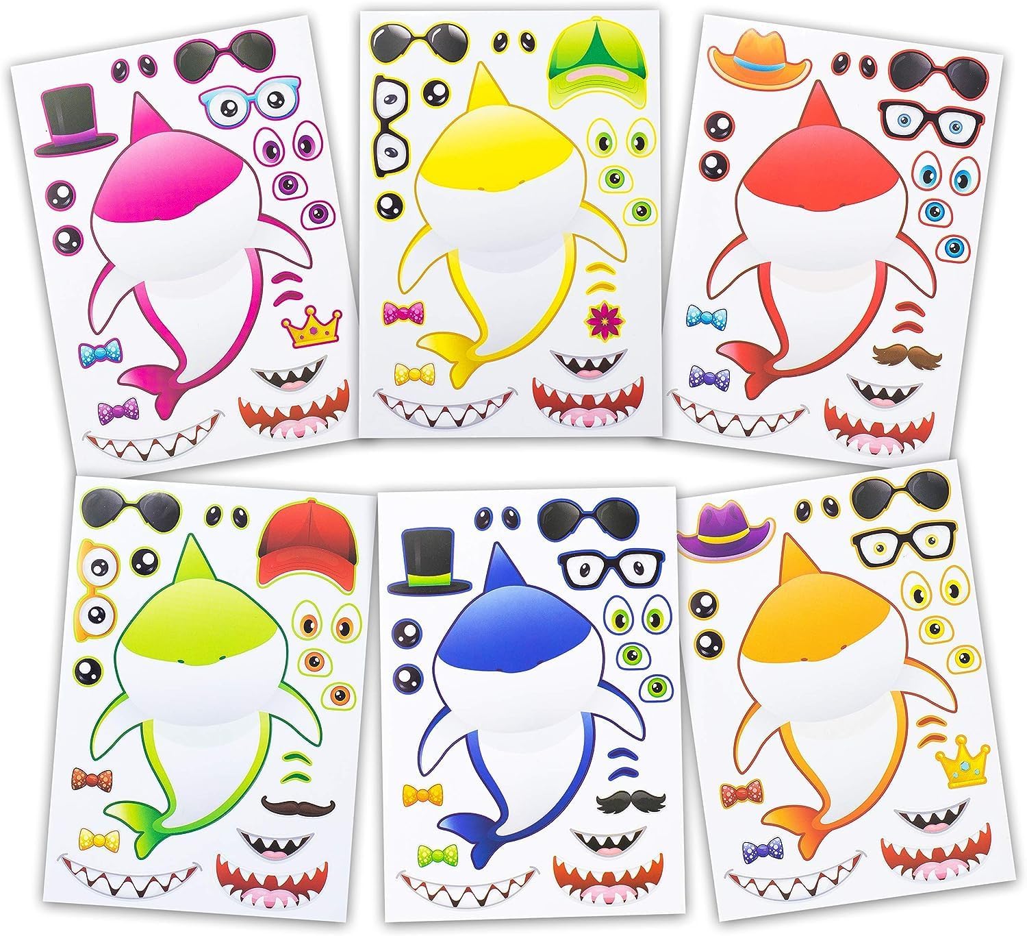 24 calcomanías Make A Shark para niños (tamaño grande de 8.5 x 11 pulgadas), ideales para recuerdos de fiesta de cumpleaños, decoraciones y premios,