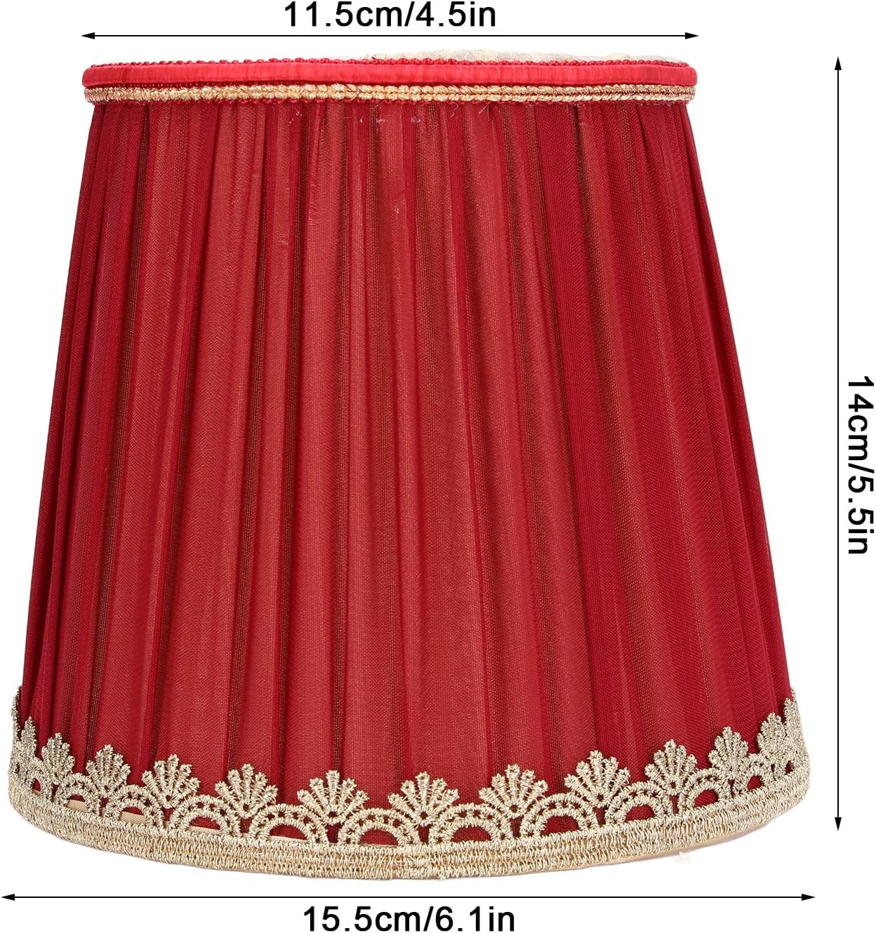 Juego de 6 pantallas de lámpara pequeña color rojo vino, pantalla plisada hecha a mano cubierta de lámpara de tela para lámpara de pared E14