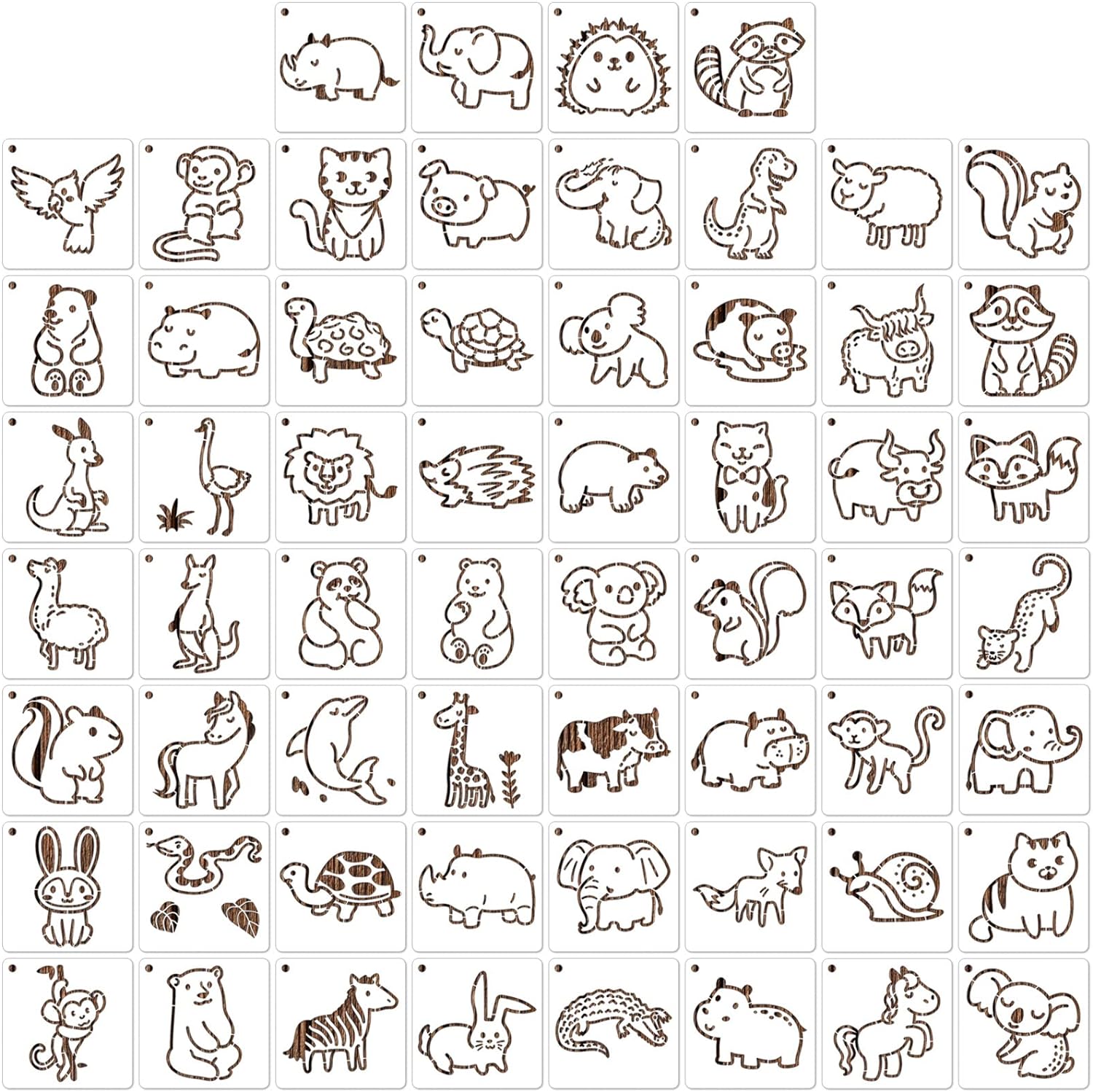 60 plantillas de pintura de animales lindos, plantillas de dibujo impermeables para bricolaje, tela de lona, decoración de pared, juego de arte,