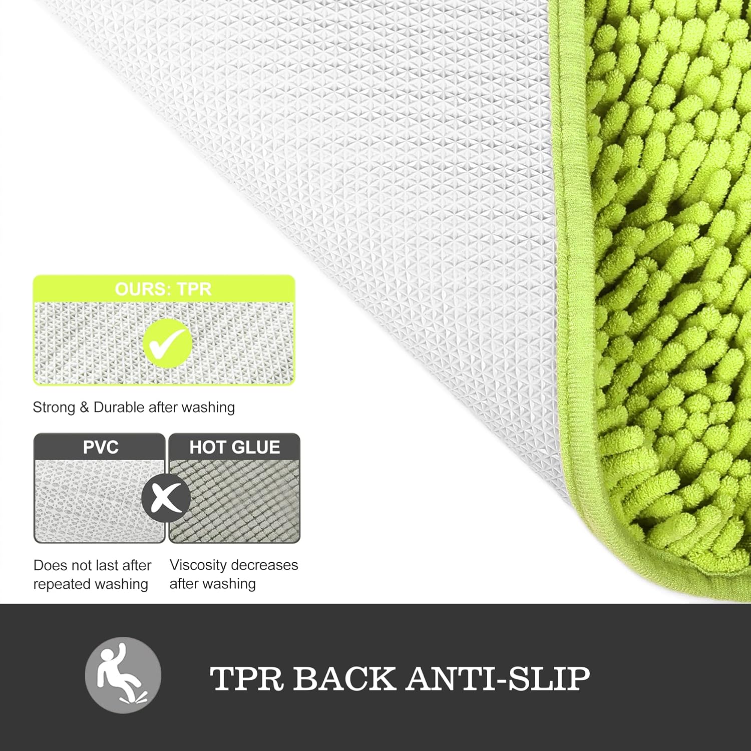 Yeaban Alfombras de baño de felpilla gruesa, absorbentes y lavables, antideslizantes, de felpa y suaves, para baño, cocina, ducha y fregadero, 17 x