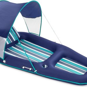 Aqua – Colchón inflable de gran tamaño para alberca con toldo UPF 50 resistente XL azul marinoaguamarinarayas blancas Aqua – Colchón inflable de gran tamaño para alberca con toldo UPF 50 resistente XL azul marinoaguamarinarayas blancas