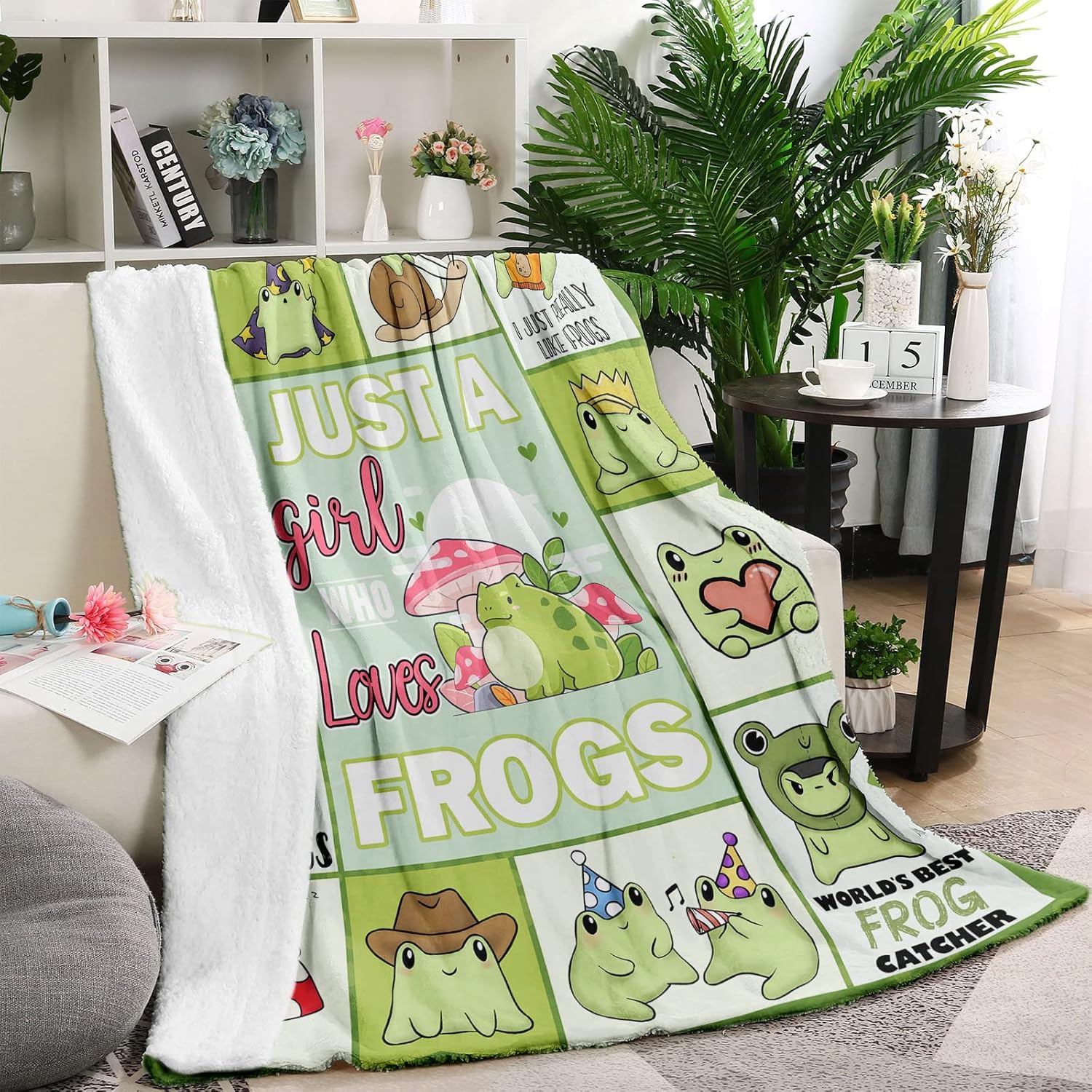 Just A Girl Who Loves Frogs Manta para niñas, suave y acogedora manta de franela esponjosa de rana verde, regalo para niños, 40 x 50 pulgadas,
