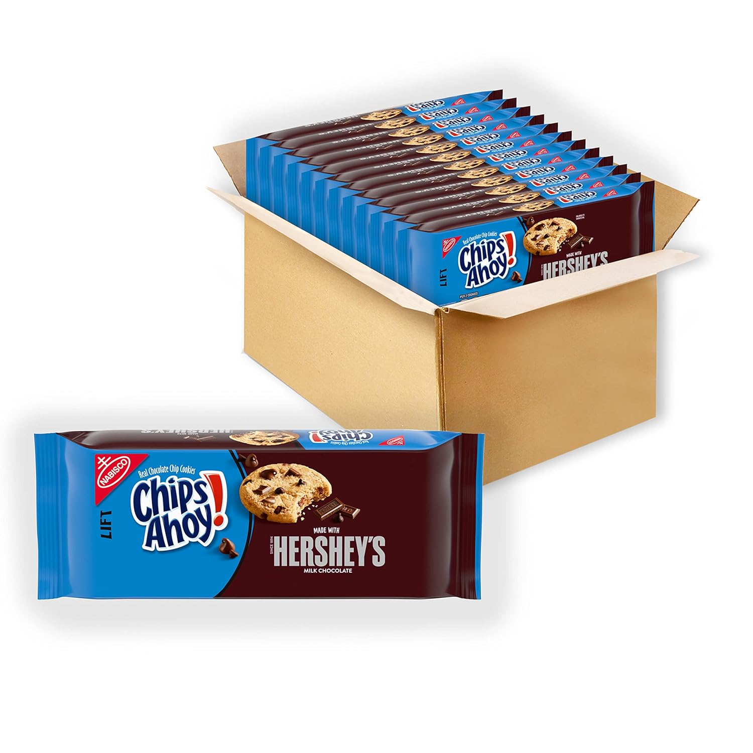 CHIPS AHOY! Hershey’s – Galletas con chispas de chocolate con leche, 12 paquetes de 9.5 onzas