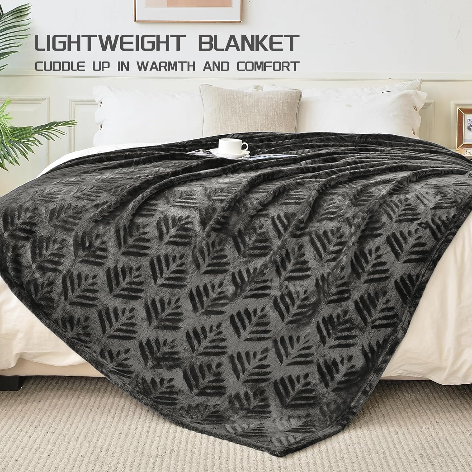 Exclusivo Mezcla Manta de vellón de tamaño Queen para cama, mantas súper suaves y acogedoras para uso durante todas las estaciones, patrón de hojas,
