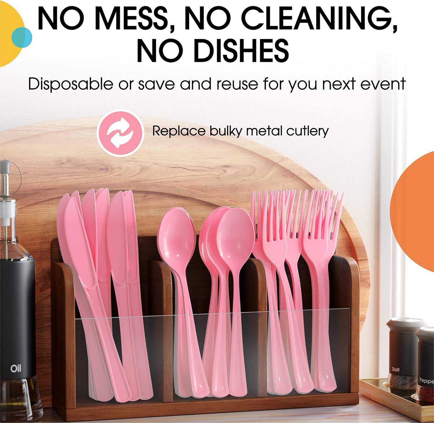 Tenedores desechables de plástico rosa, 100 piezas, cubiertos desechables de plástico rosa resistente, cubiertos desechables rosados, cubiertos de