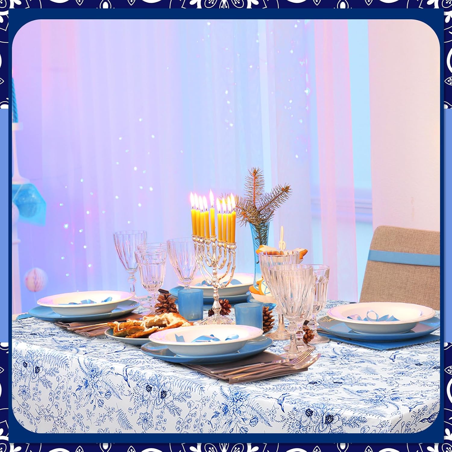 12 manteles de plástico florales azules, mantel de plástico con flores vintage, desechables, rectangular, de plástico, 54 x 108 pulgadas, para