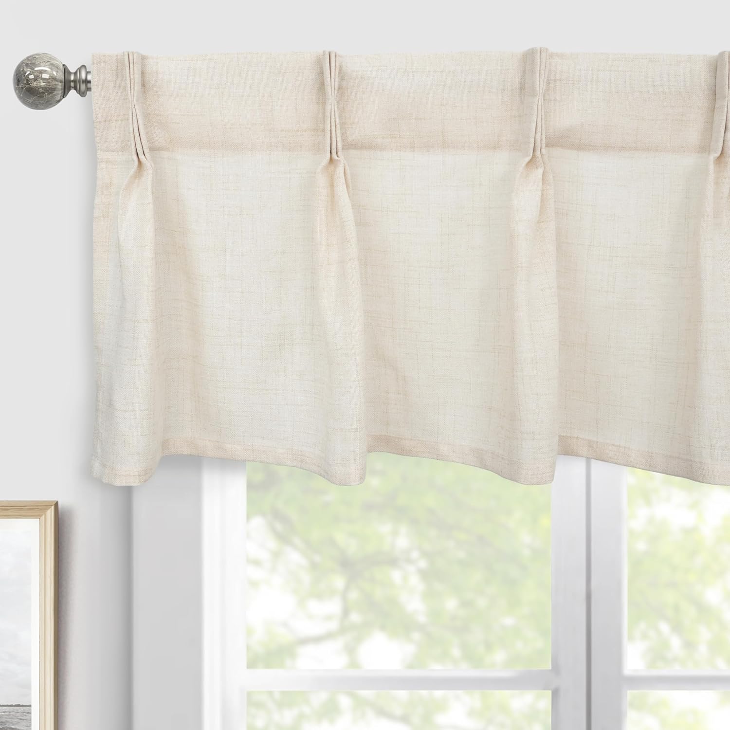 DriftAway Cenefa plisada para ventana de cocina, cenefa de lino con textura de color beige liso, 108 pulgadas de ancho para sala de estar,