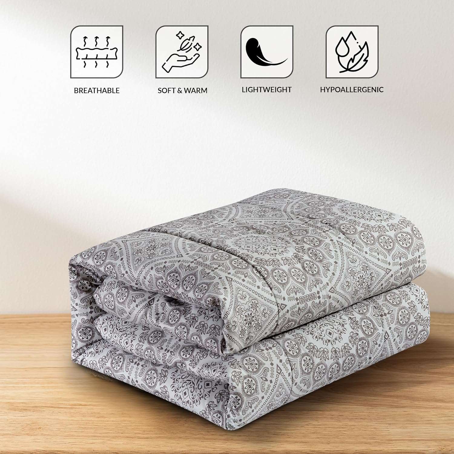 Juego de edredón de 5 piezas tamaño Queen  Reversible estampado azteca gris  Juego de ropa de cama para todas las estaciones, edredón acolchado