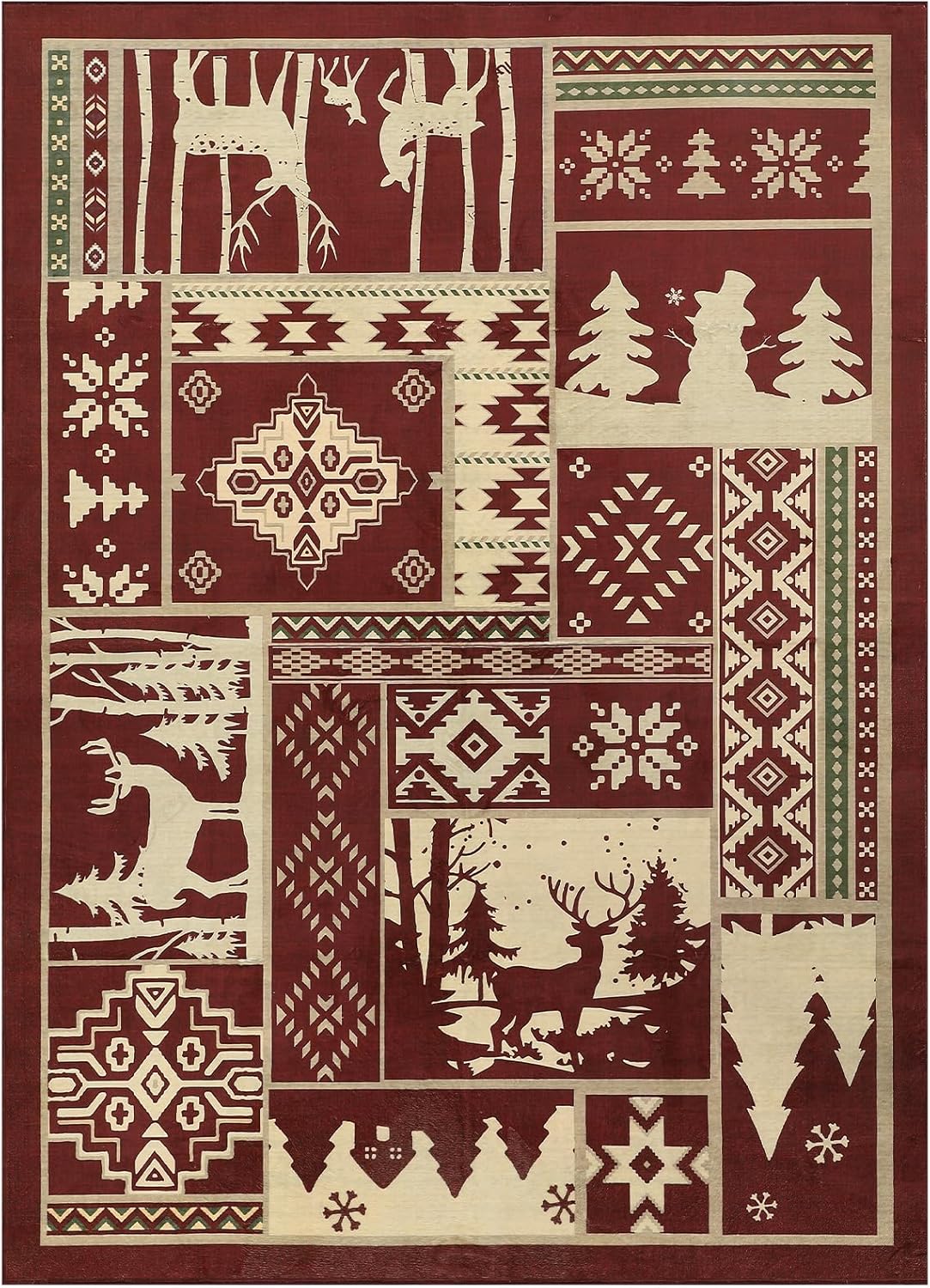 RUGSREAL Alfombra de área de Navidad de granja, alfombra decorativa rústica de búfalo con alce para interiores, alfombra de área de Navidad,