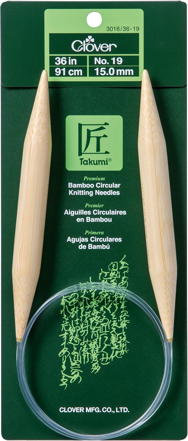 Clover Agujas de tejer circulares de bambú de 36 pulgadasNo. 19, 36 pulgadas