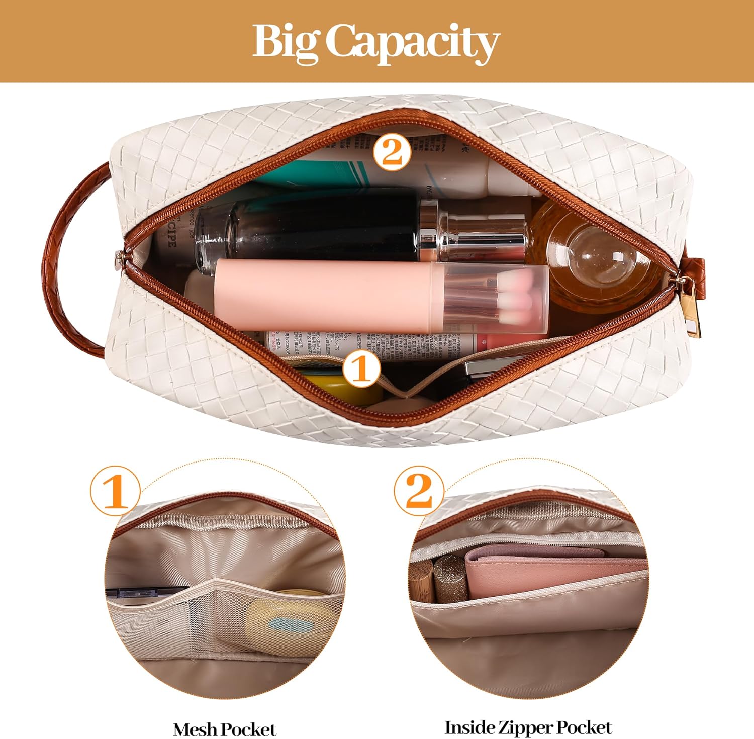 SFXULIX Bolsa de maquillaje, bolsa de cosméticos portátil, bolsa de cosméticos de viaje de gran capacidad, bolsa de maquillaje de viaje impermeable