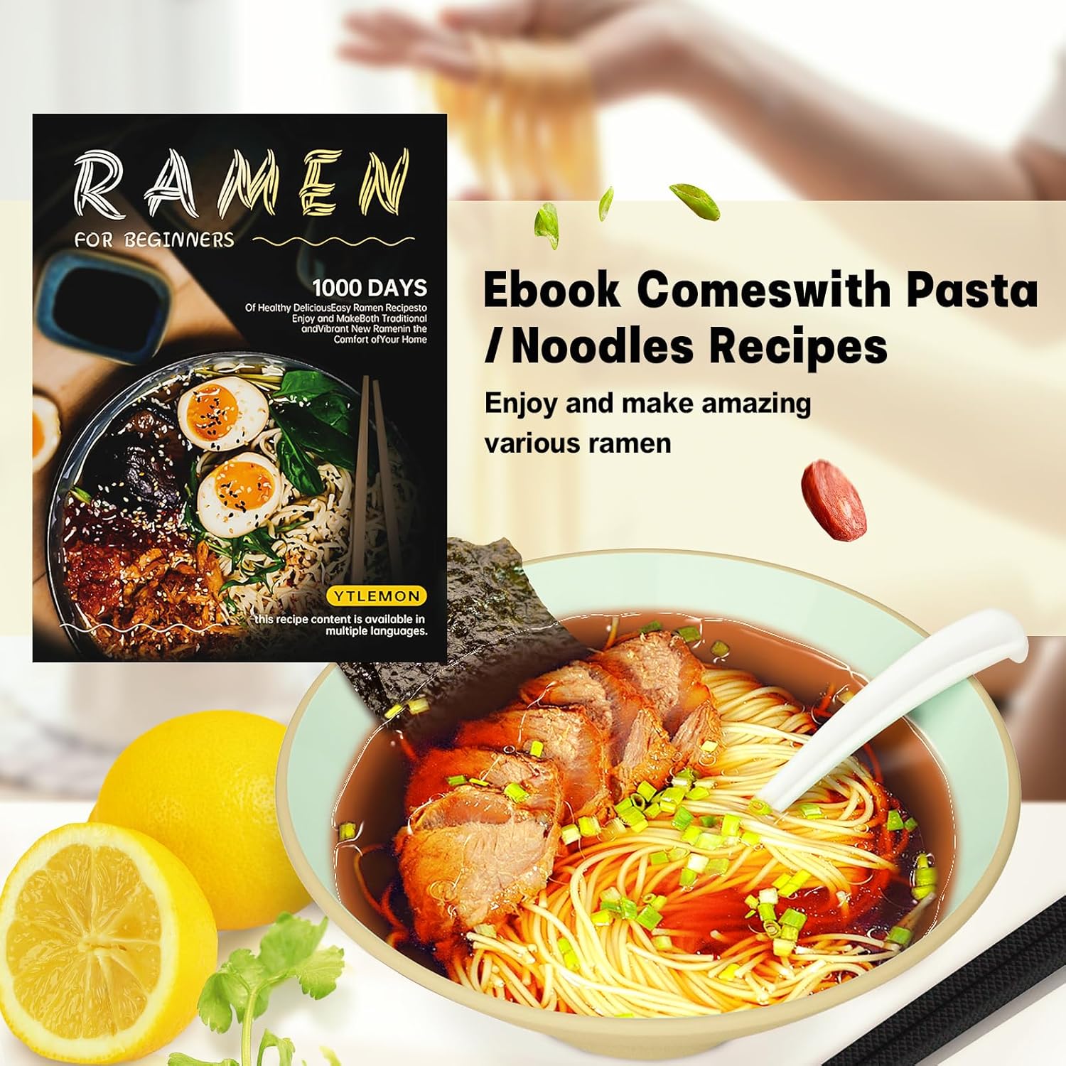 Juego de cuencos de plástico para ramen, 2 juegos de 20 onzas de doble cara a juego con palillos y cucharas para cereales de ensalada, vajilla