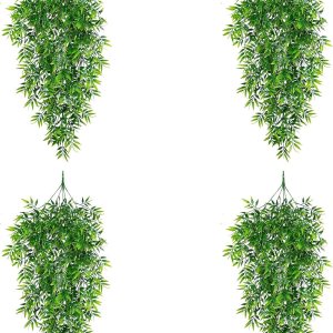 4 plantas artificiales colgantes de hiedra, helechos falsos, hojas de vid sintética, ratán para pared, interiores, cestas colgantes de boda, fiesta, 4 plantas artificiales colgantes de hiedra, helechos falsos, hojas de vid sintética, ratán para pared, interiores, cestas colgantes de boda, fiesta,