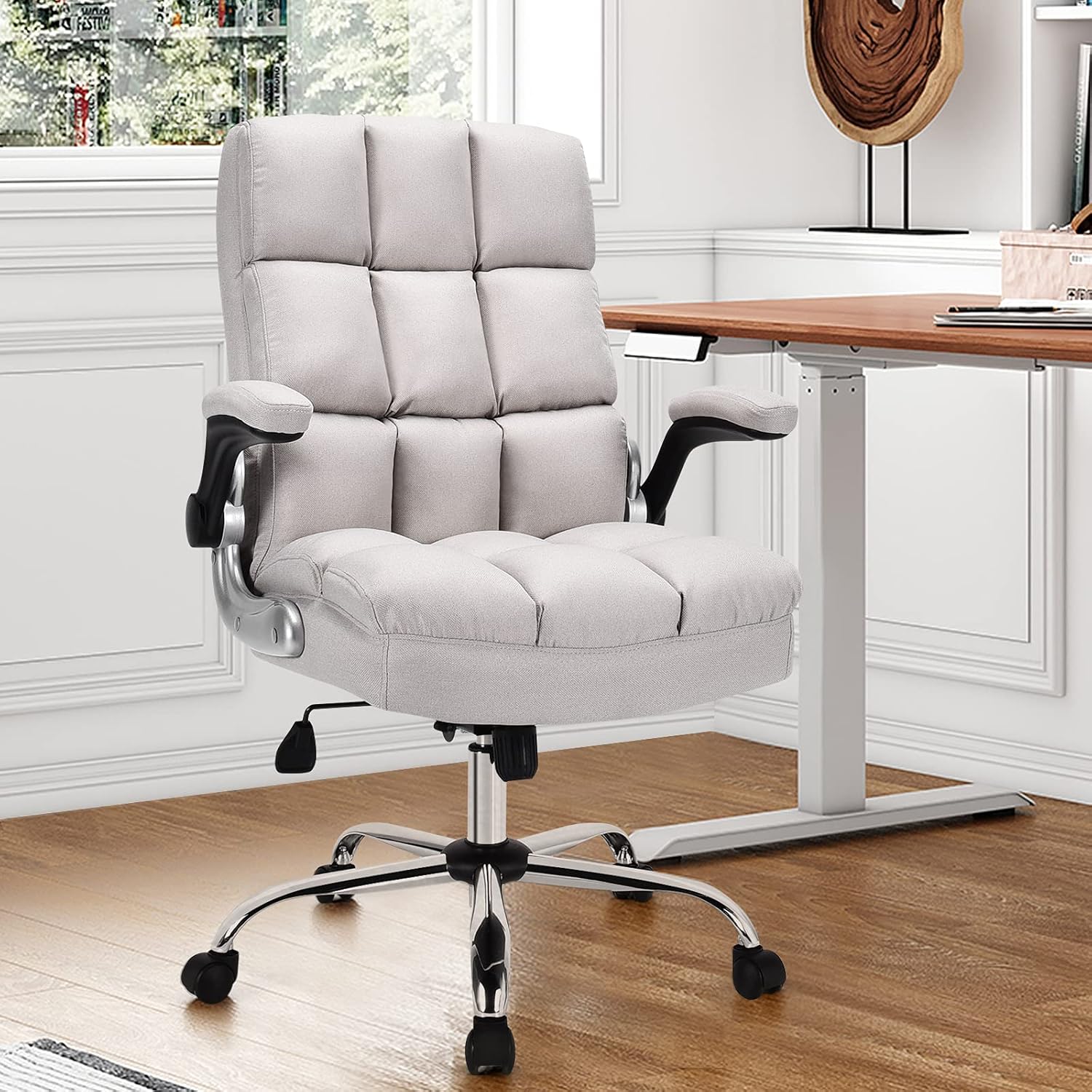 COSTWAY Silla ergonómica de oficina en casa, silla de escritorio para computadora grande y alta con respaldo ajustable de inclinación y reposabrazos