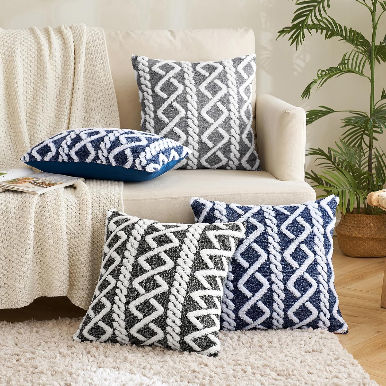 EMEMA Fundas de almohada decorativas de lana sintética, fundas de cojín rectangulares de forro polar corto suave y mullido, fundas de almohada