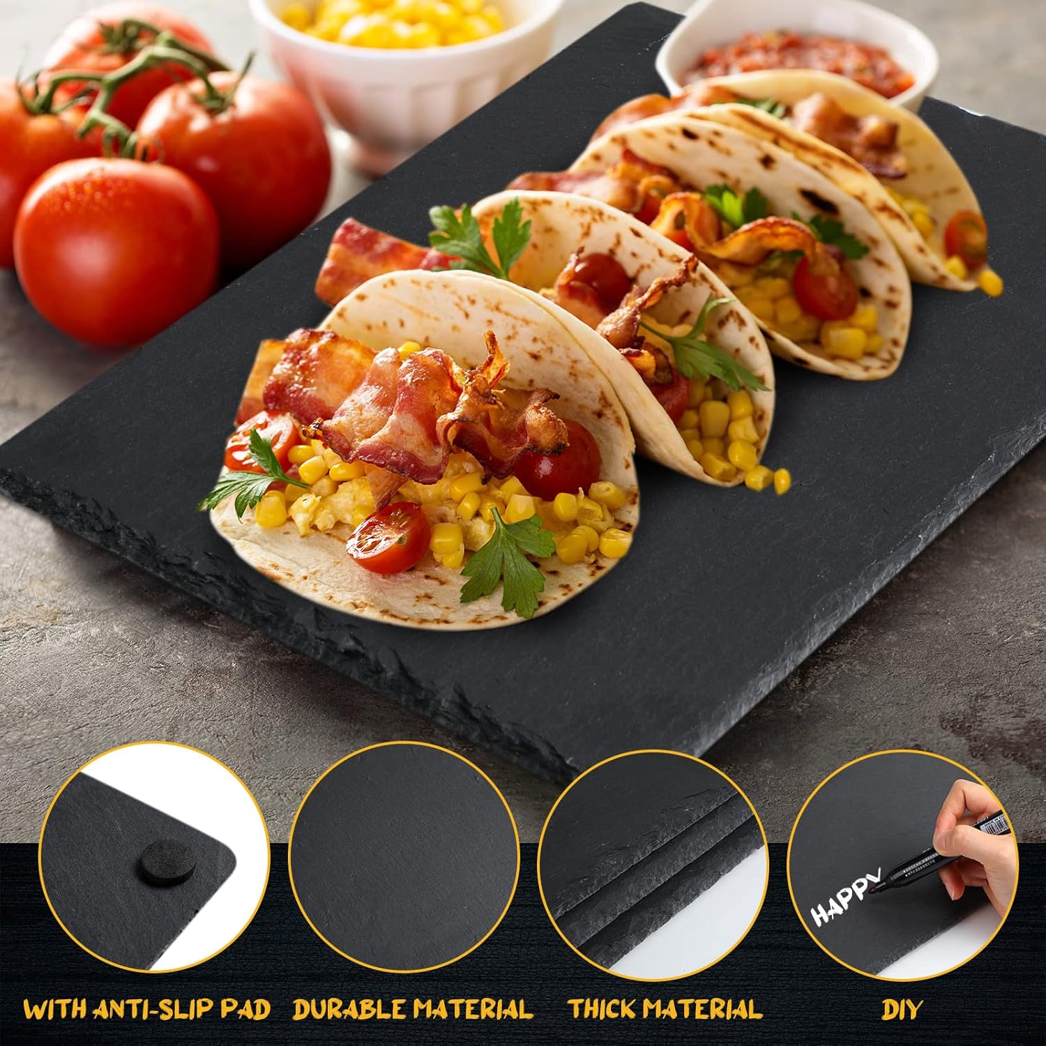 Didaey Juego de 18 tablas de pizarra negra para queso, platos de piedra para sushi, bandeja de queso de pizarra individual para Navidad, cortar,
