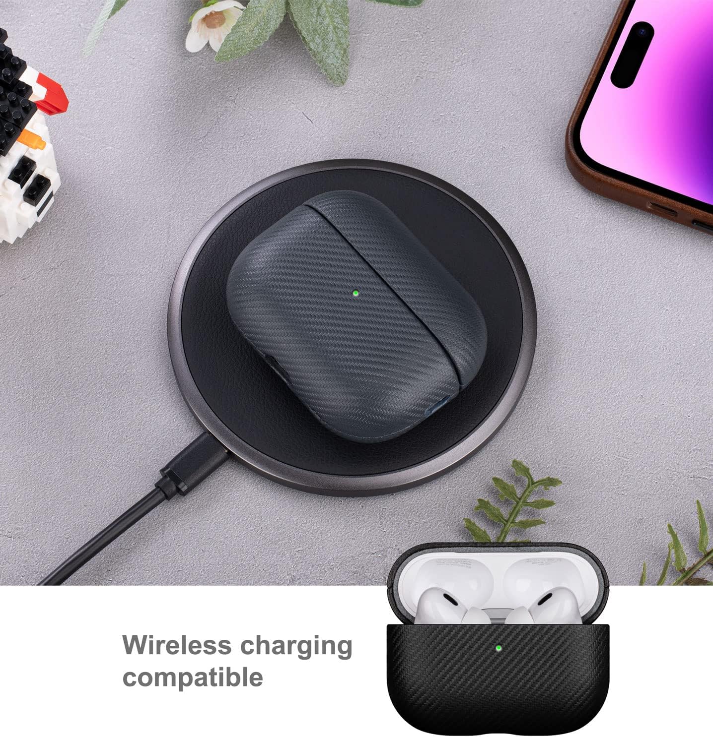 LOPIE Funda (no para AirPods Pro 1. generación), funda protectora hecha a mano para AirPods Pro de 2 generación, funda de cuero vegano estilo fibra
