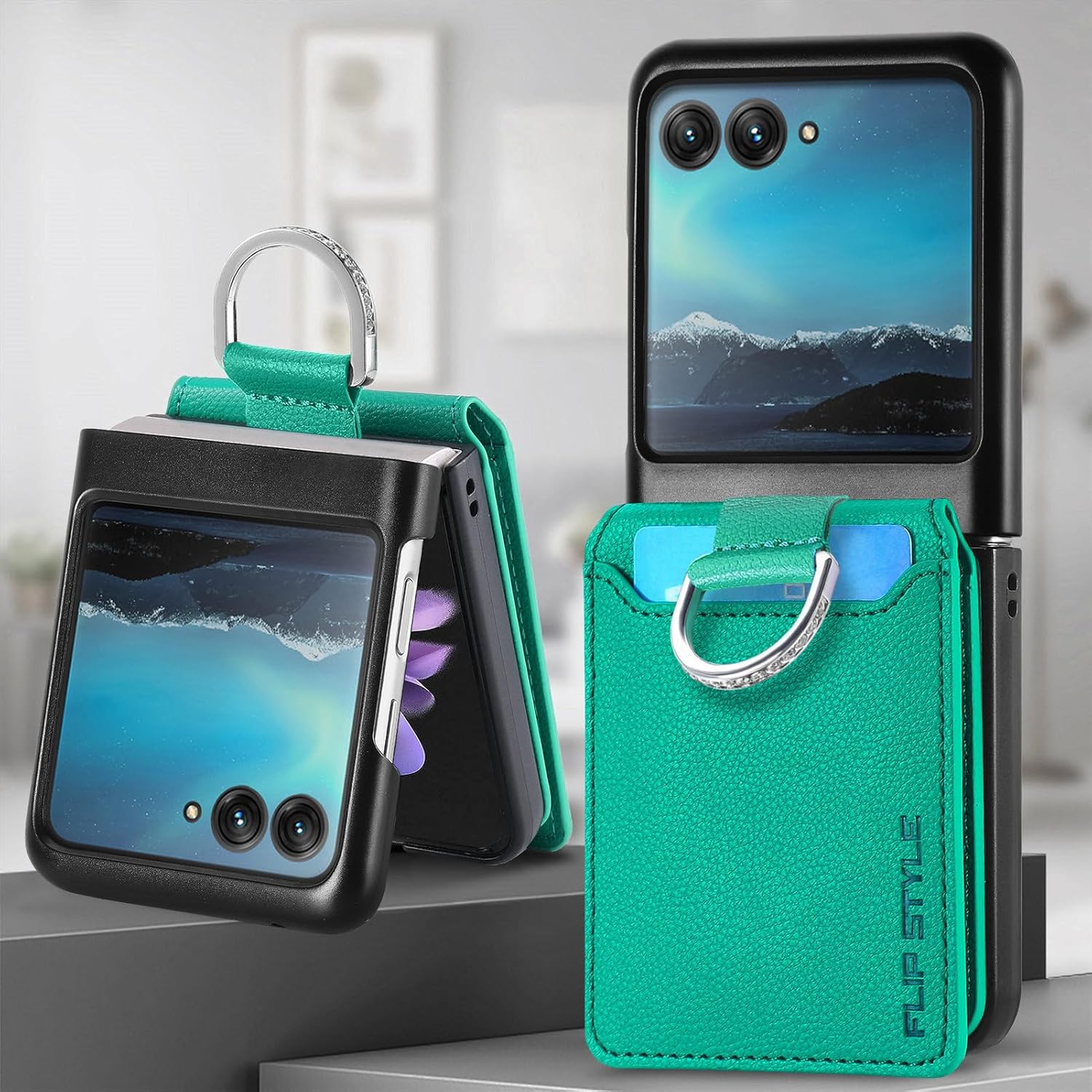 Asuwish Funda compatible con Motorola Razr Plus 2023 Razr+ y soporte para ranura para tarjeta de crédito, soporte de anillo delgado, accesorios de