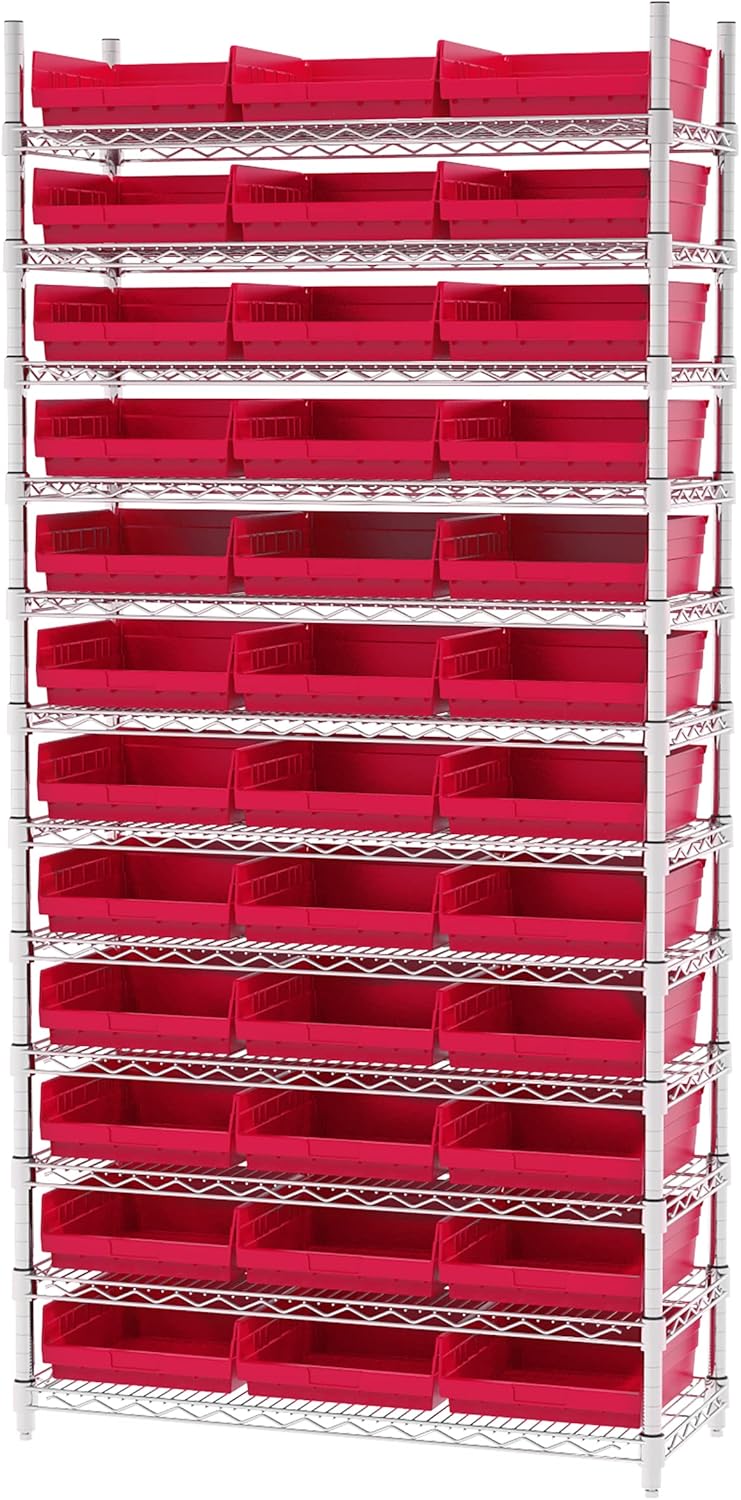 Akro-Mils 30170 – Caja de plástico para estantes anidados, (12 x 11 x 4 pulgadas), color rojo, (paquete de 12)
