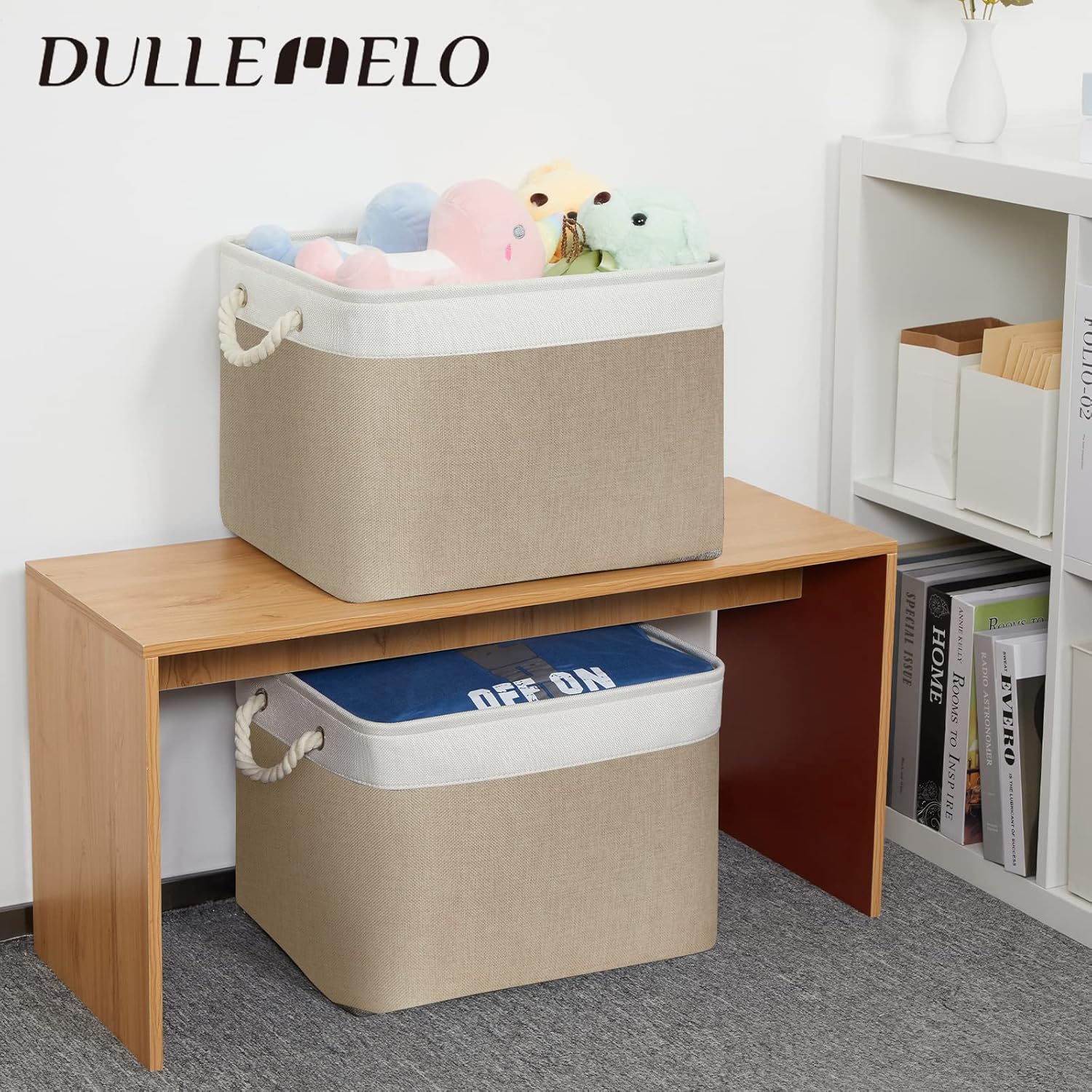 DULLEMELO Cestas de almacenamiento grandes de 16 x 12 x 12 pulgadas de alto, canastas rectangulares de tela para organizar, cestas plegables para