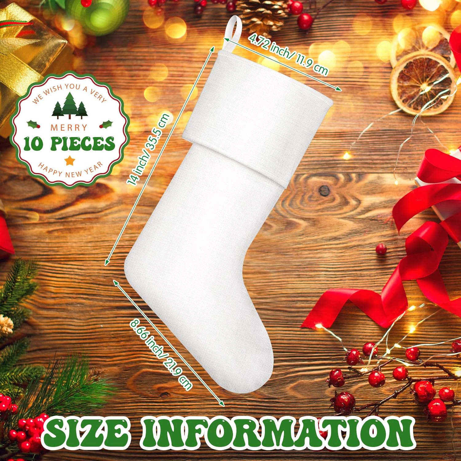 Shappy 10 medias de arpillera de sublimación de Navidad, para colgar en la chimenea, lisas, decorativas, para manualidades, decoración de