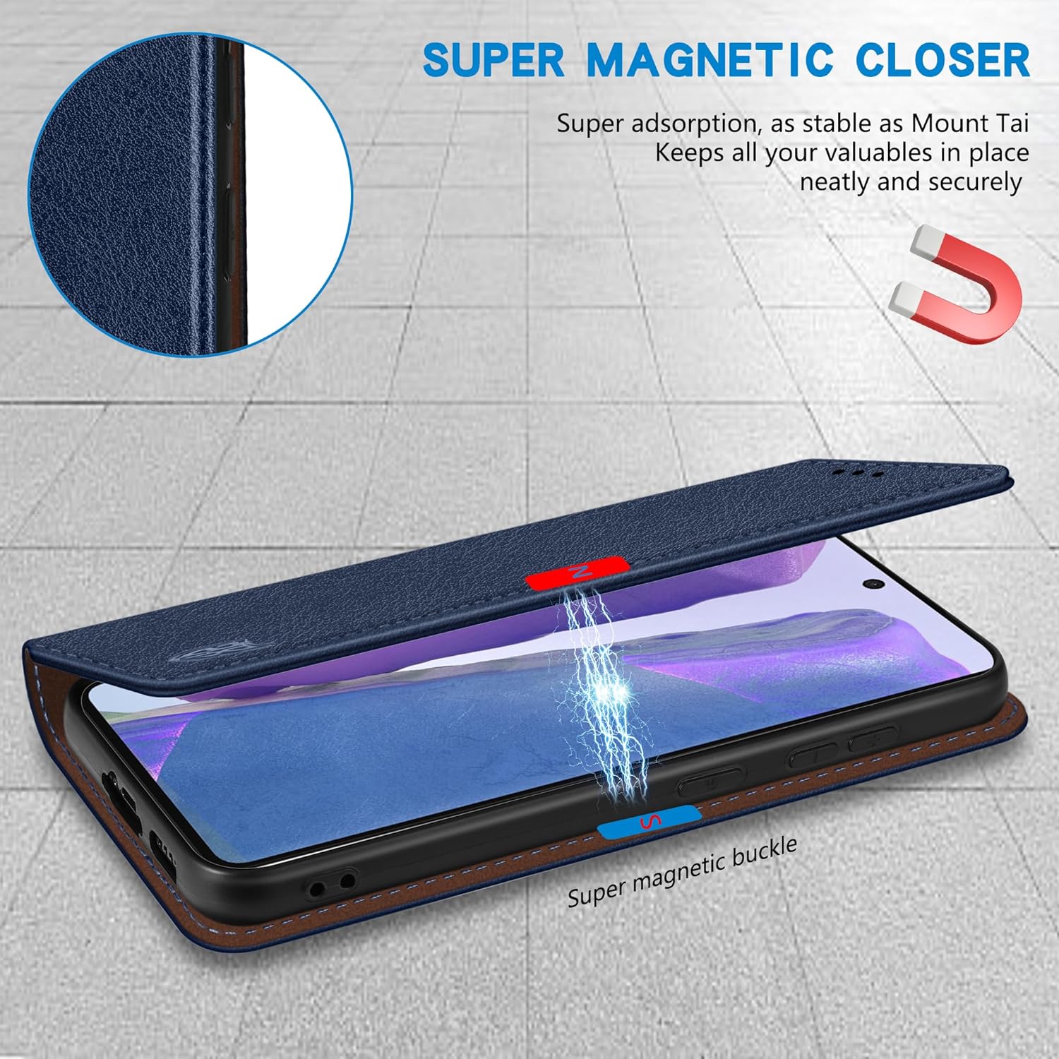 ZZXX Funda tipo cartera para Samsung Galaxy Note 20 con bloqueo RFID, soporte de ranura para tarjetas, funda protectora de cuero magnético fuerte