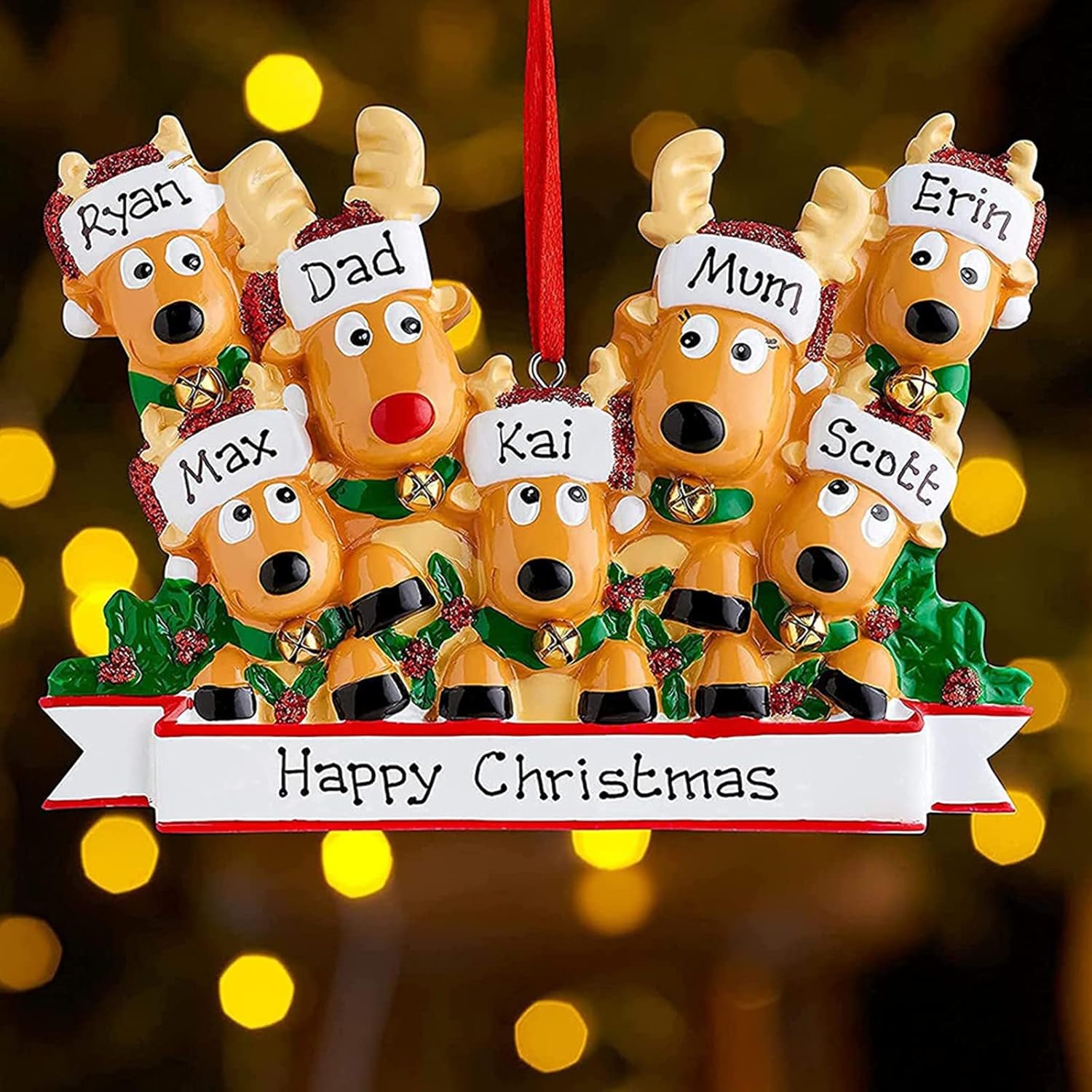 Slavna Adornos de Navidad personalizados 2023, familia de 2345678, adornos de Navidad de ciervo, regalos personalizados para árbol de Navidad,