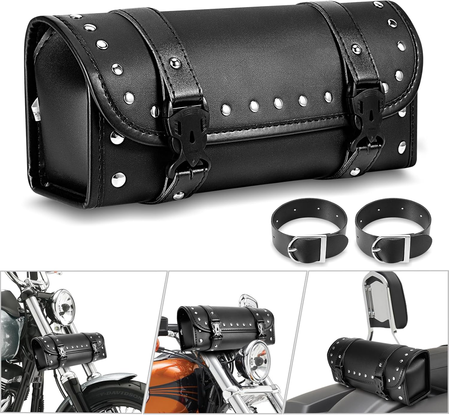 Bolsa de herramientas para motocicleta, universal, de piel sintética, para horquilla de motocicleta, alforja, bolsa de manubrio, bolsa de