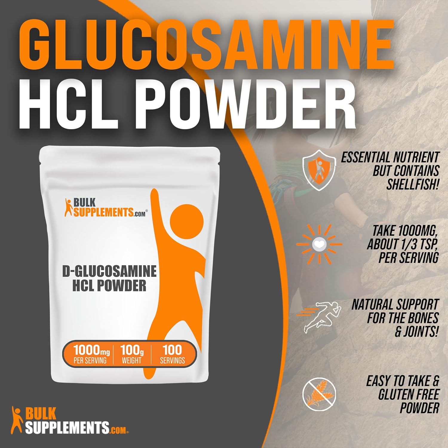 BULKSUPPLEMENTS.COM Glucosamina HCl Polvo  Glucosamina 1000 mg, Suplemento de glucosamina, Glucosamina en polvo  Suplementos para articulaciones,
