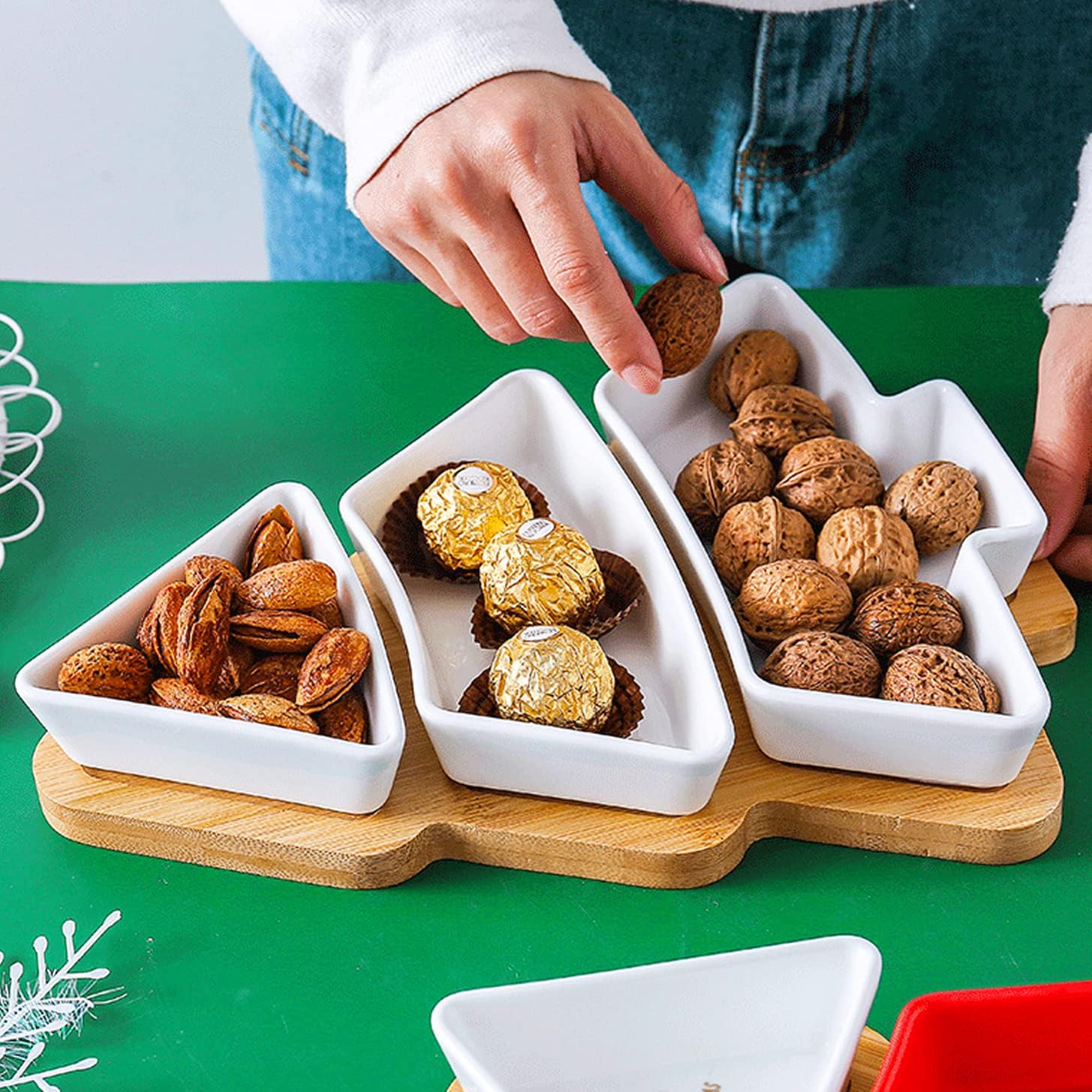 Juego de bandejas grandes de aperitivos blancas de 11.6 pulgadas, platos de postre para árbol de Navidad, plato de aperitivos, 3 platos de porcelana