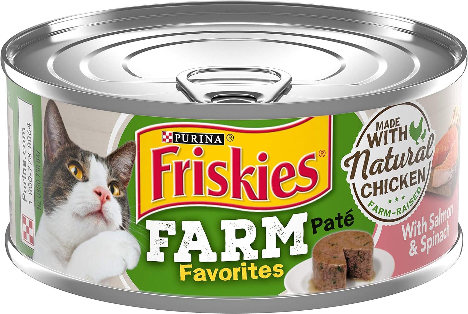 Friskies, Wet Cat – Paté de salmón y espinacas favoritos de granja de alimentos enlatados, 5.5 onzas