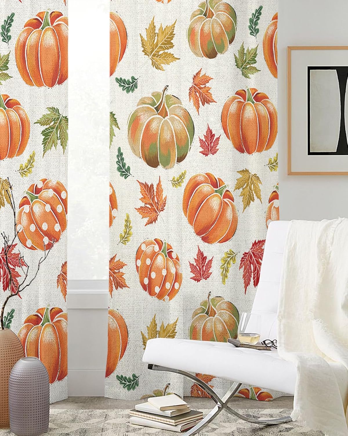 2 paneles de cortinas traslúcidas de otoño para Acción de Gracias de 39 pulgadas de largo, para sala de estardormitorio, cortinas rústicas de
