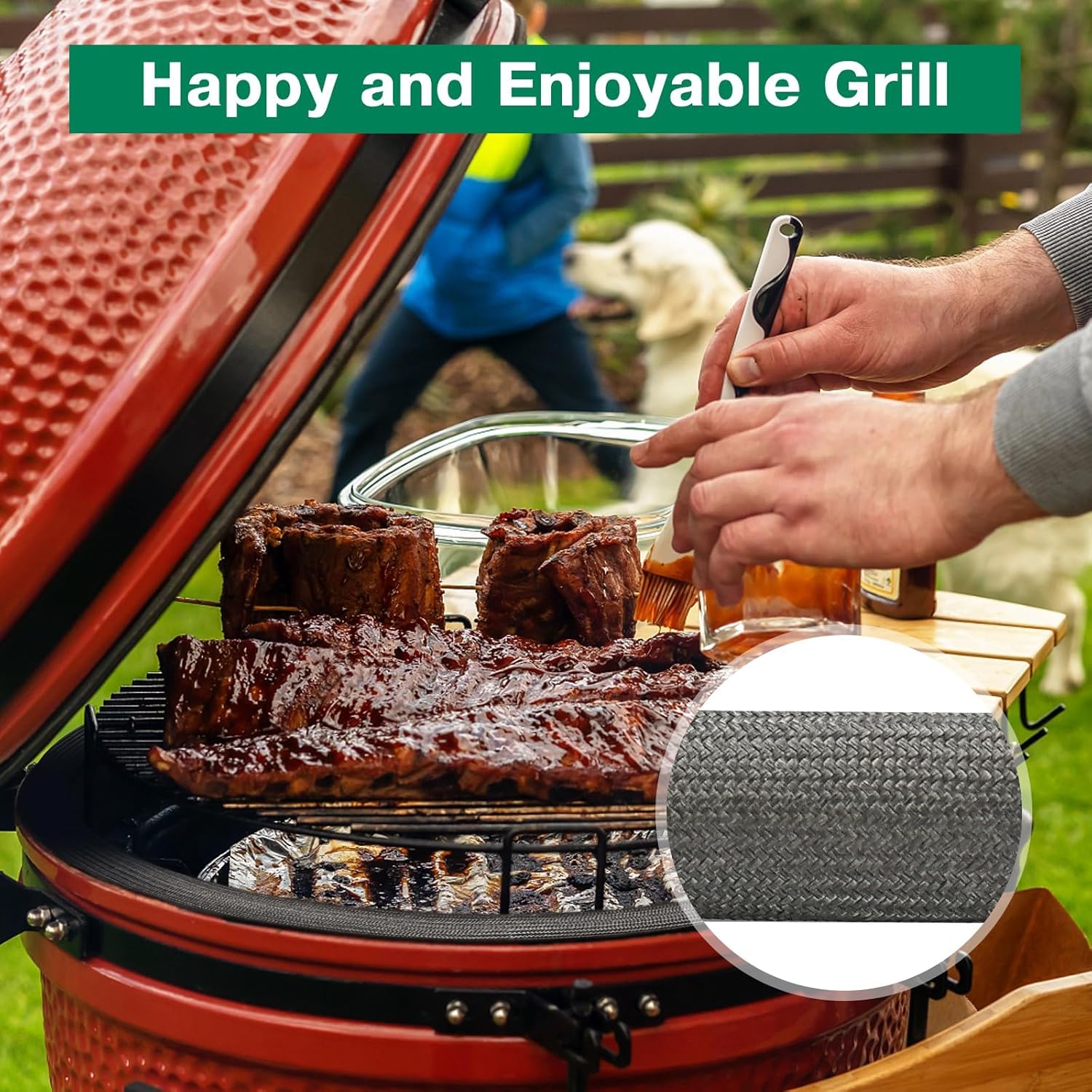 Kit de juntas de malla de alambre de 150+10 pulgadas para Kamado Joe Grill Classic High Temp Fibra de vidrio Kit de reemplazo para grandes huevos