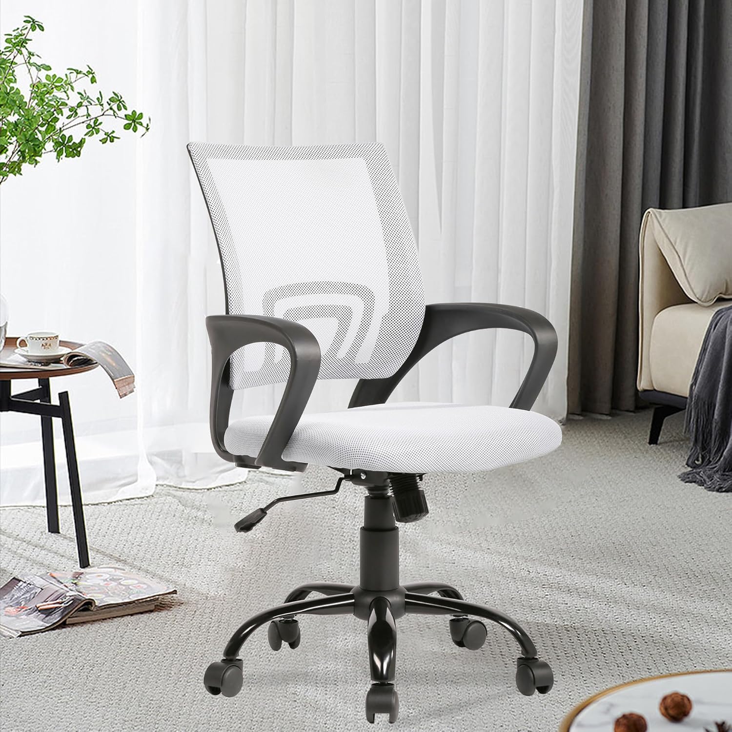 PayLessHere Silla de oficina, silla de computadora, ergonómica, silla de escritorio barata, ajustable, cómoda, con respaldo medio, silla giratoria