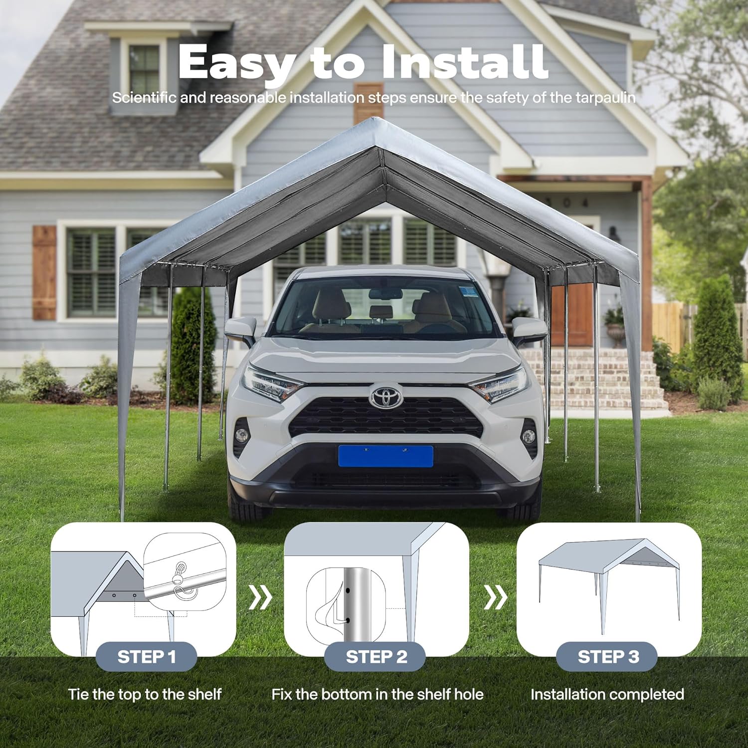 VIVOHOME Cubierta de repuesto para toldo de garaje de 12 x 20 pies, lona impermeable y protegida contra rayos UV de 6.53 onzas con 48 hebillas