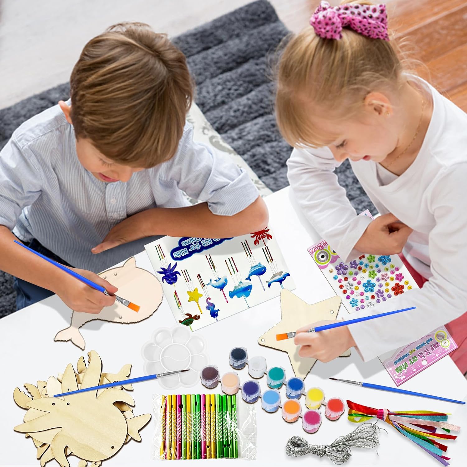 Artes y manualidades para niños, campanilla de viento para niños, kit de campanilla de viento para niñas, niños, artes y manualidades de madera para