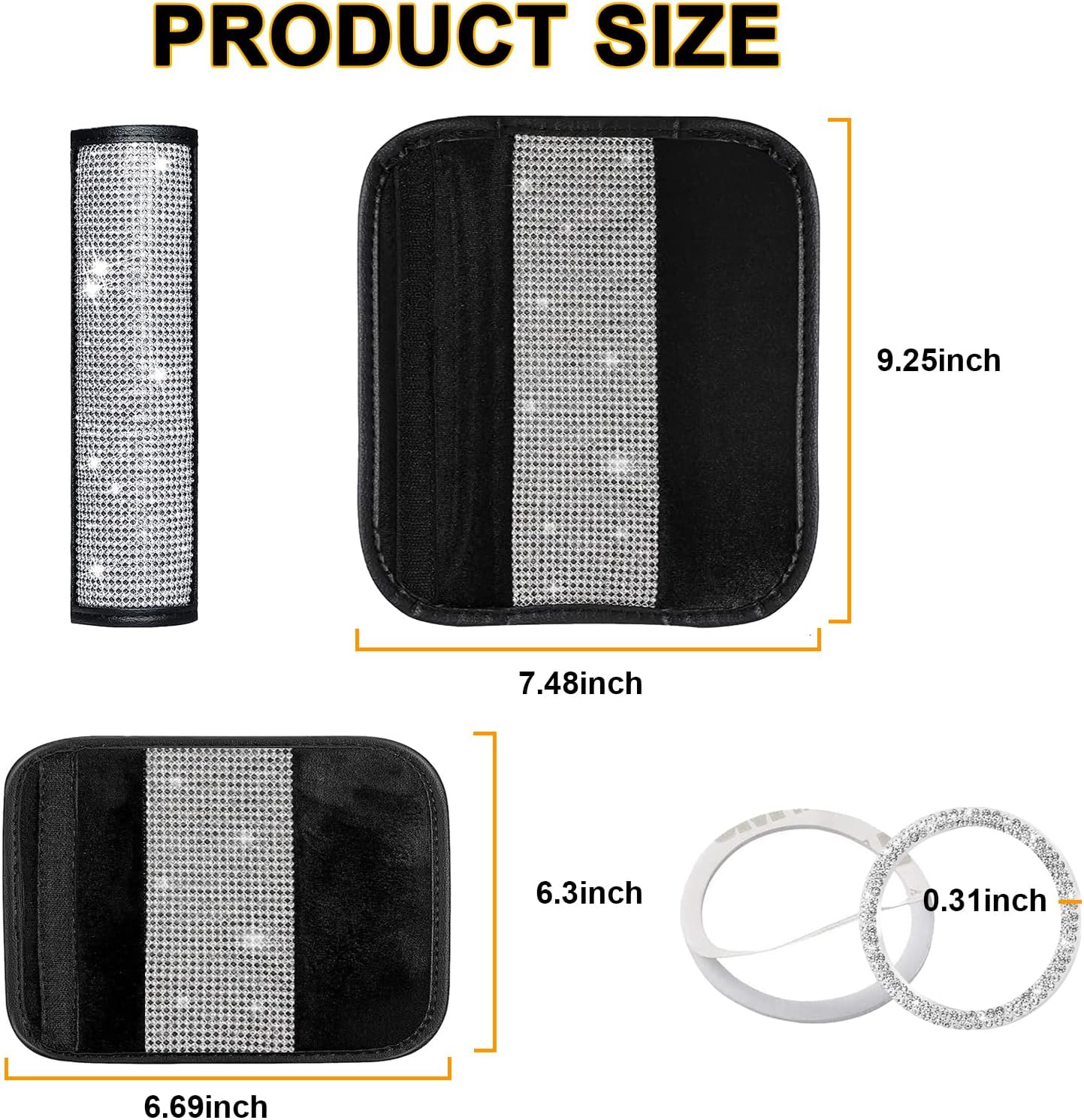 Juego de 4 almohadillas de terciopelo para cinturón de seguridad de automóvil con diamantes de imitación brillantes, funda de freno de mano de