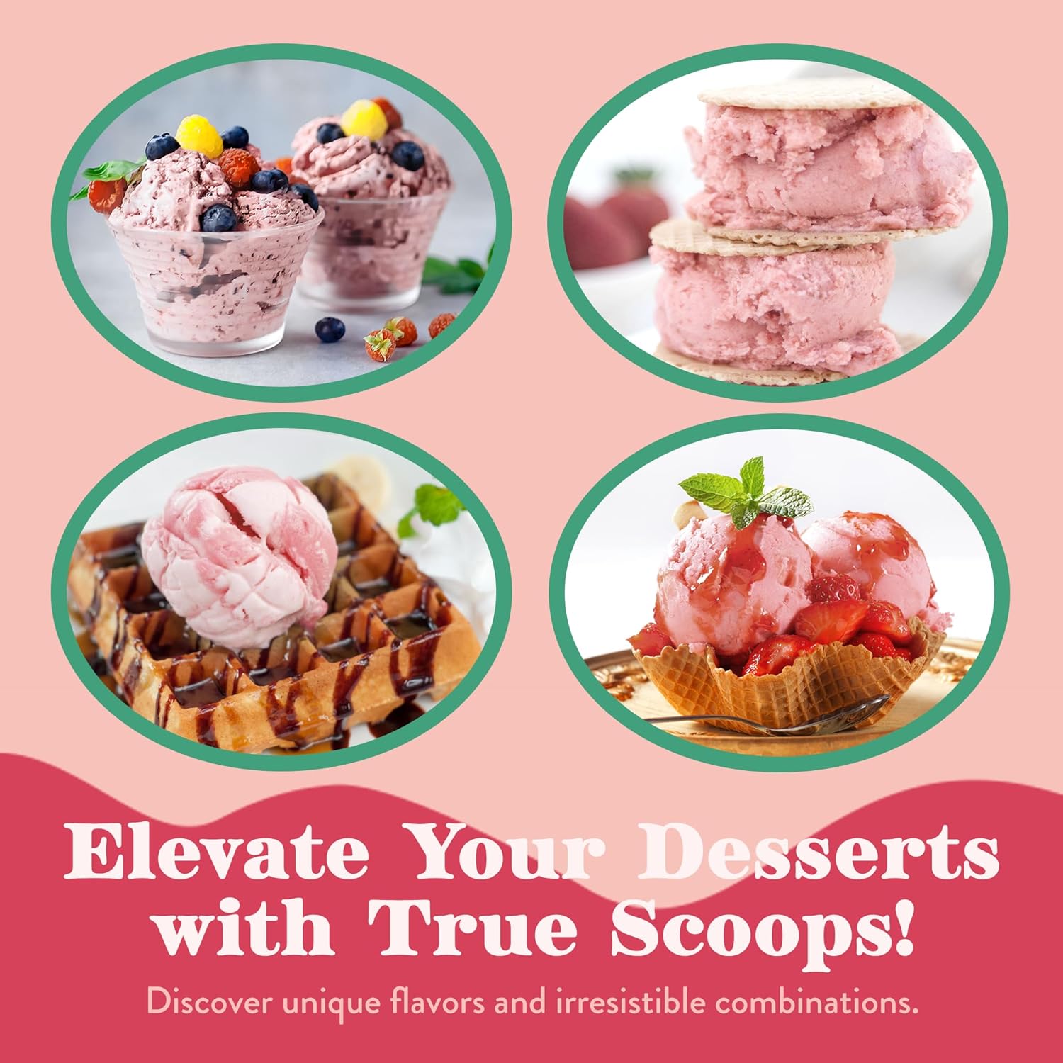 True Scoops Paquete de 3 mezclas de helado variado vainilla, chocolate, fresa. Añade un ingrediente mitad y mitad. Hace 1 pinta de helado con una