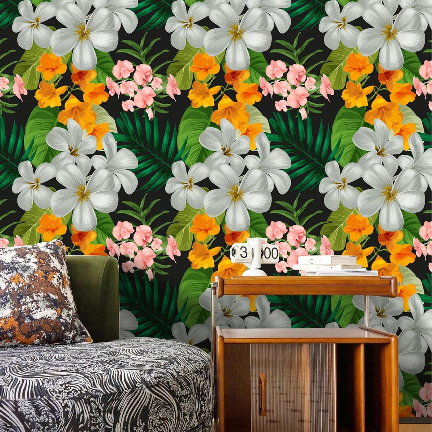 SinFung Home Papel tapiz floral para despegar y pegar de 17.7 x 118 pulgadas, papel tapiz floral de hojas tropicales, autoadhesivo, extraíble, papel