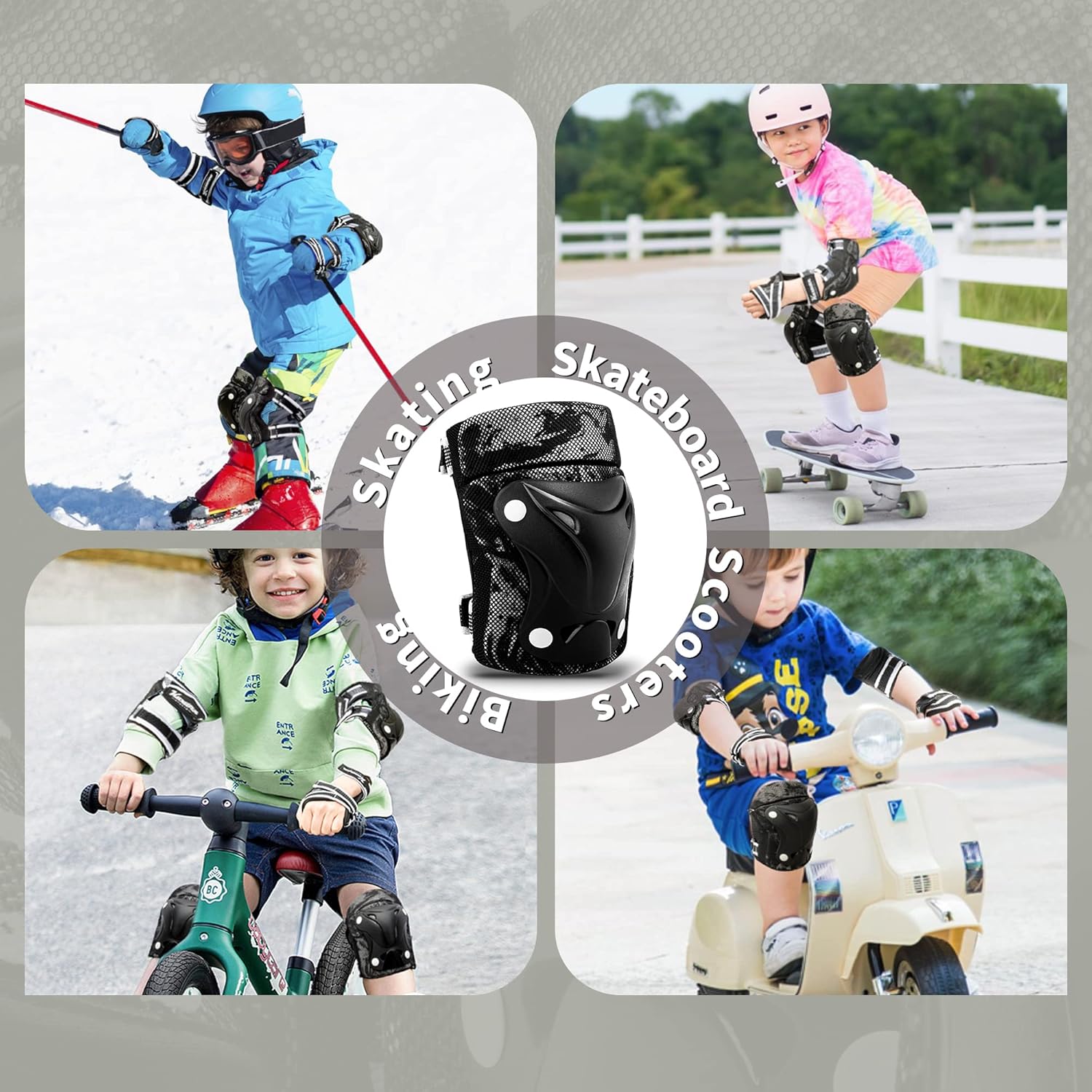 Rodilleras para niños, muñequeras, rodilleras y coderas con caja de regalo para niñas y niños, juego de equipo de protección 7 en 1 para patineta,