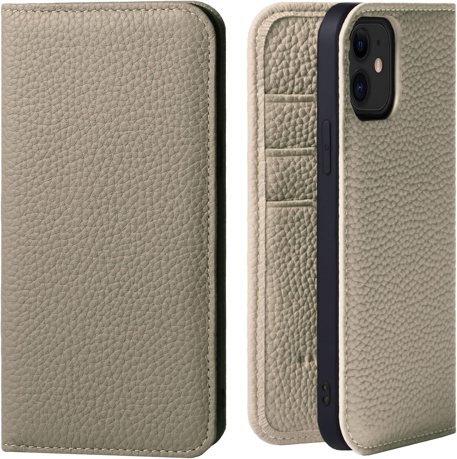hanatora PH-12Pro-Grege – Funda de cuero tipo cartera para iPhone 12  iPhone12 Pro en piel de becerro auténtica, con ranuras para tarjetero,