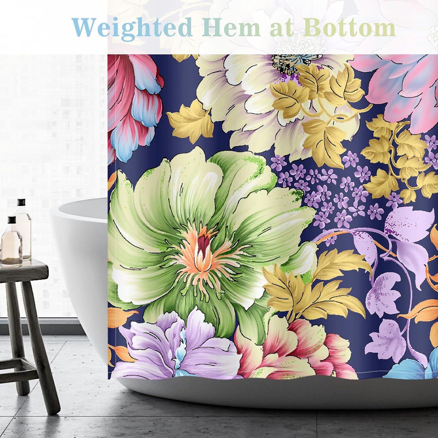 Aimego Cortinas de ducha florales bohemias, juego de cortina de ducha con 12 ganchos para adultos y niños, accesorios de decoración de baño, 72 x 72