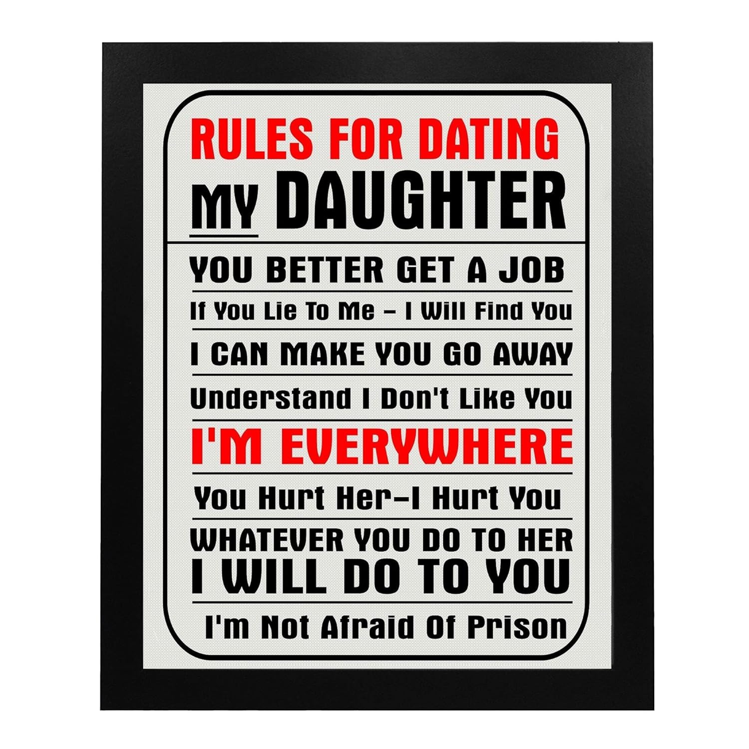 Rules For Dating My Daughter – Funny Wall Art, Humorous Wall Decor Replica Print Is Ideal for Home Wall Decor, Man Cave Decor, Garage Decor & Bar