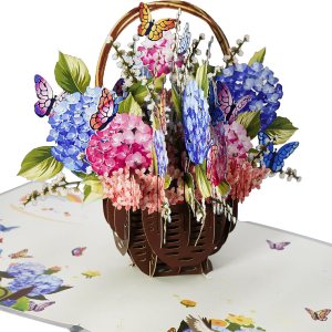 Tarjeta desplegable de cesta de hortensias – Tarjetas de felicitación de agradecimiento, cumpleaños, pensando en ti, recuperarte, día de San Tarjeta desplegable de cesta de hortensias – Tarjetas de felicitación de agradecimiento, cumpleaños, pensando en ti, recuperarte, día de San