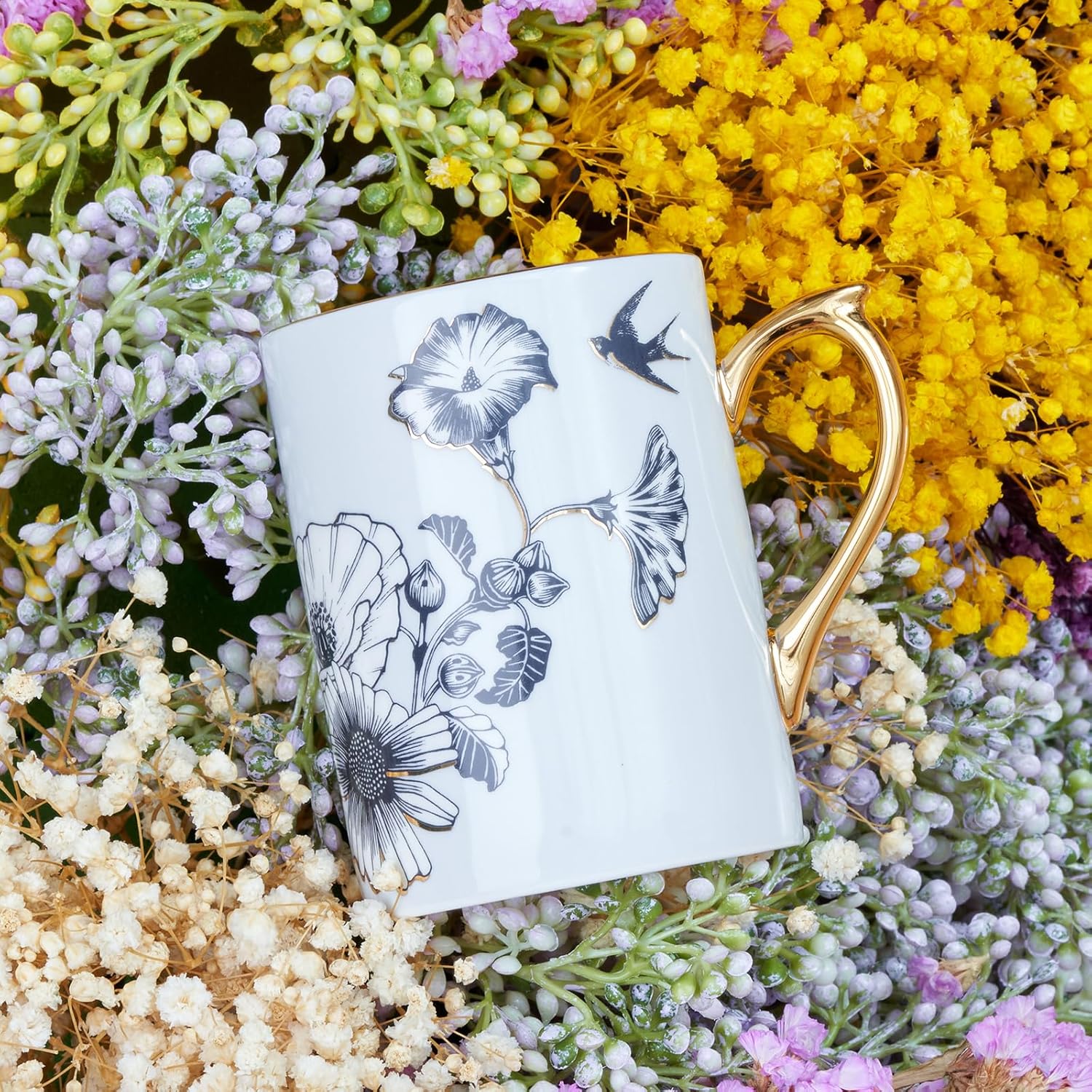 Royal Dutch Taza de café de 12 onzas líquidas, tazas de café de porcelana fina de hueso, tazas de cerámica con mango para capuchino, latte,