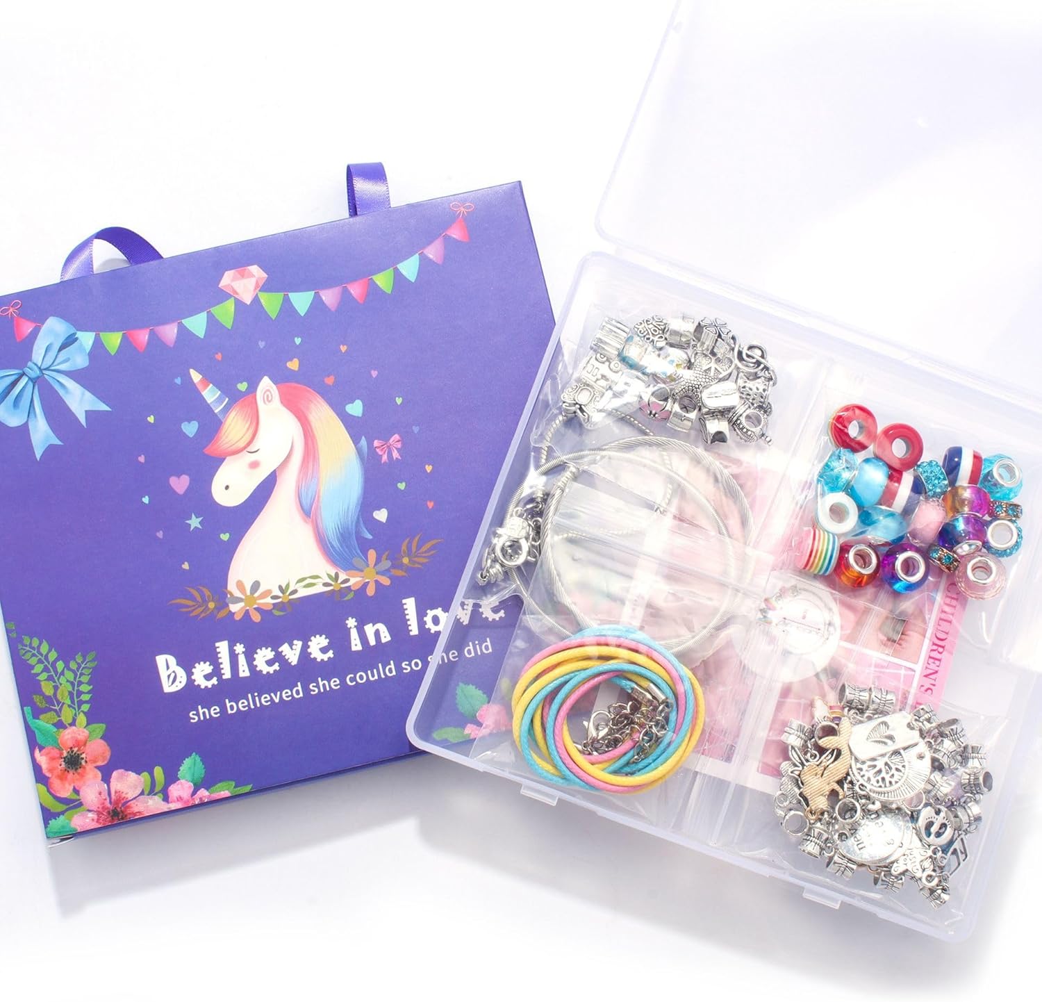 ZQFTZQ Kit de fabricación de pulseras con dijes para manualidades, incluye cuentas, cadenas de serpiente, pulsera de cuentas, unicornio, sirena,