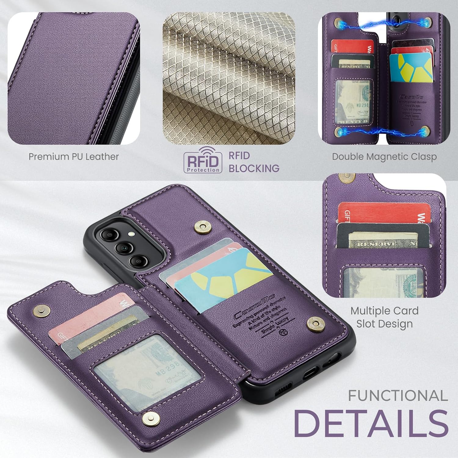 Para Samsung Galaxy A14 5G Wallet Case RFID Bloqueo PU Funda De Cuero Con Soporte Magnético Para Tarjeta Flip Kickstand Delgado A Prueba De Golpes
